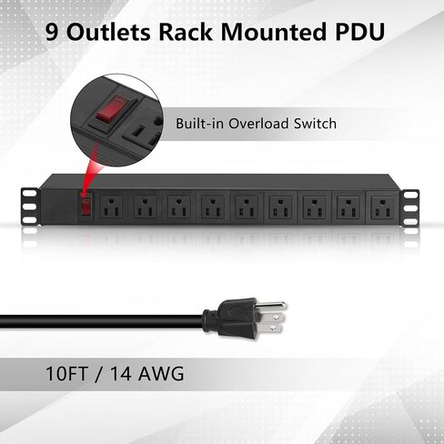 PDU Rack Mount Power Strips with Surge Protector, 8 Outlet 1U Power Strip, 19'' Server Rack Power Strip, RackMount Power Strip for Network Rack, 15A 125V 1875W, 10FT 14AWG Cord, Heavy Duty in Saudi Arabia