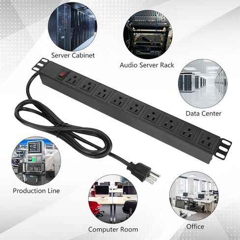 PDU Rack Mount Power Strips with Surge Protector, 8 Outlet 1U Power Strip, 19'' Server Rack Power Strip, RackMount Power Strip for Network Rack, 15A 125V 1875W, 10FT 14AWG Cord, Heavy Duty in Saudi Arabia