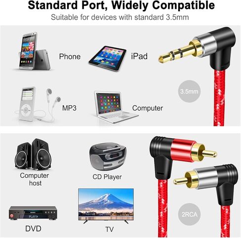 3.5mm to 2rca Audio Auxiliary Adapter Stereo Splitter Cable aux RCA y Cable for Smartphone Speaker Tablet HDTV MP3 Player, 30FT in Saudi Arabia
