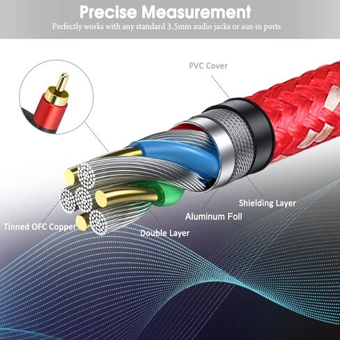 3.5mm to 2rca Audio Auxiliary Adapter Stereo Splitter Cable aux RCA y Cable for Smartphone Speaker Tablet HDTV MP3 Player, 30FT in Saudi Arabia