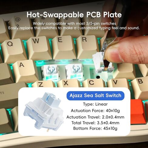 Ajazz AKS068 Pro 68 مفتاحًا Alice-Layout VIA لوحة مفاتيح ميكانيكية قابلة للبرمجة، BT5.1/2.4 جيجا هرتز/Type-C وضع ثلاثي، مع مقبض معدني، بطارية 3000 مللي أمبير في الساعة، مصابيح خلفية RGB لجهاز Mac/Win (أخضر) in Kuwait