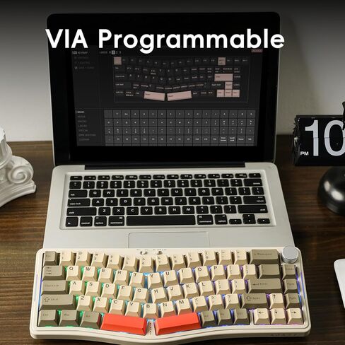 Ajazz AKS068 Pro 68 مفتاحًا Alice-Layout VIA لوحة مفاتيح ميكانيكية قابلة للبرمجة، BT5.1/2.4 جيجا هرتز/Type-C وضع ثلاثي، مع مقبض معدني، بطارية 3000 مللي أمبير في الساعة، مصابيح خلفية RGB لجهاز Mac/Win (أخضر) in Kuwait