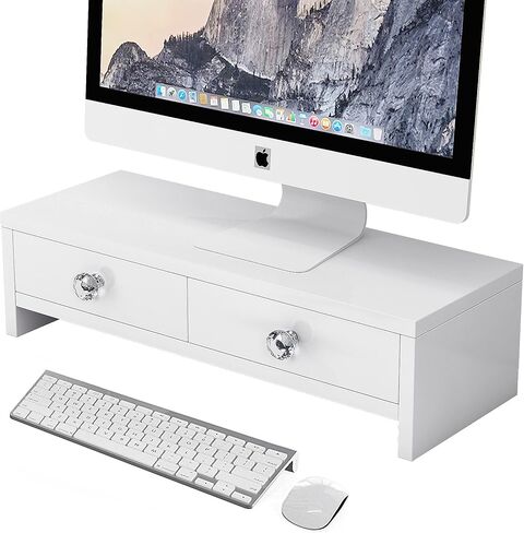 Monitor Stand Riser with Drawers, Computer Monitor Stand, Desktop Organizer Stand for Laptop, PC, Office Supplies,White Painted Finsh in Saudi Arabia