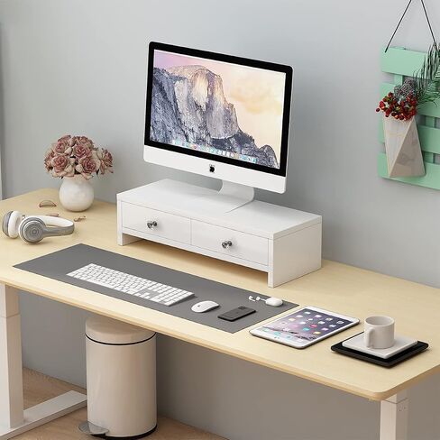Monitor Stand Riser with Drawers, Computer Monitor Stand, Desktop Organizer Stand for Laptop, PC, Office Supplies,White Painted Finsh in Saudi Arabia