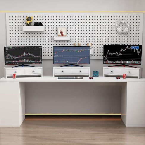 Monitor Stand Riser with Drawers, Computer Monitor Stand, Desktop Organizer Stand for Laptop, PC, Office Supplies,White Painted Finsh in Saudi Arabia