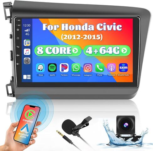 Fuluku[لهوندا سيفيك 2012-2015] ستيريو سيارة مع Carplay لاسلكي Android Auto، شاشة لمس 9 بوصات راديو داش كيت GPS للملاحة واي فاي بلوتوث SWC مرآة رابط، كاميرا احتياطية للميكروفون in Saudi Arabia