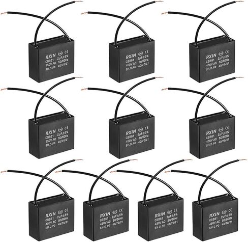 uxcell Ceiling Fan Capacitor CBB61 2uF 450V AC 2 Wires Metalized Polypropylene Film Capacitors 36.5x16x29.5mm for Water Pump Motor Generator, Pack of 10 in Saudi Arabia
