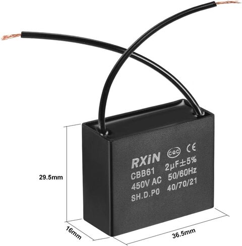 uxcell Ceiling Fan Capacitor CBB61 2uF 450V AC 2 Wires Metalized Polypropylene Film Capacitors 36.5x16x29.5mm for Water Pump Motor Generator, Pack of 10 in Saudi Arabia