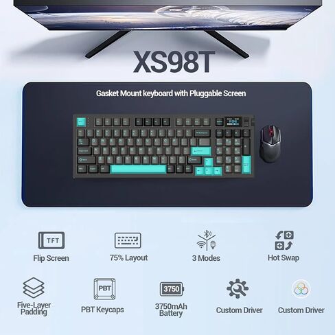 75 Gasket Mechanical Keyboard with Flippable 1.14’’ TFT Screen | Five-Layer Padding & Knob RGB Hot Swap Custom Keyboard for Win/Mac Up to 5 Device in Saudi Arabia