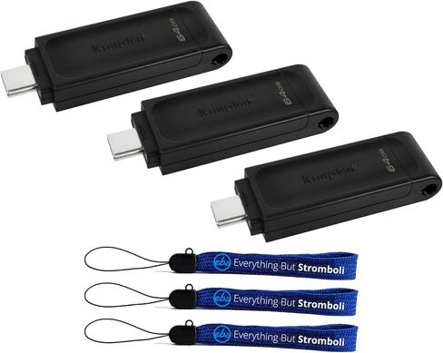 محرك أقراص Kingston DataTraveler 70 (ثلاث حزم) USB-C 3.2 Gen 1 سعة 64 جيجابايت مع غطاء واقي (DT70/64 جيجابايت) حزمة مع (3) كل شيء ما عدا حبال سترومبولي in Saudi Arabia