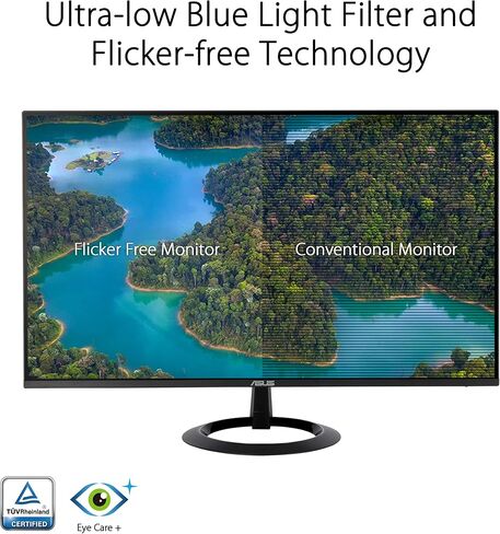 شاشة ASUS مقاس 27 بوصة (27 بوصة قابلة للعرض) (VZ27EHF) - دقة عالية كاملة (1920 × 1080)، IPS، 100 هرتز، 1 مللي ثانية، بدون إطار، مزامنة متكيفة، HDMI، ضوء أزرق منخفض، خالية من الوميض، ملف تعريف نحيف للغاية، ضمان 3 سنوات in Kuwait