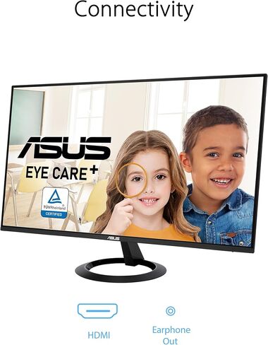 شاشة ASUS مقاس 27 بوصة (27 بوصة قابلة للعرض) (VZ27EHF) - دقة عالية كاملة (1920 × 1080)، IPS، 100 هرتز، 1 مللي ثانية، بدون إطار، مزامنة متكيفة، HDMI، ضوء أزرق منخفض، خالية من الوميض، ملف تعريف نحيف للغاية، ضمان 3 سنوات in Kuwait