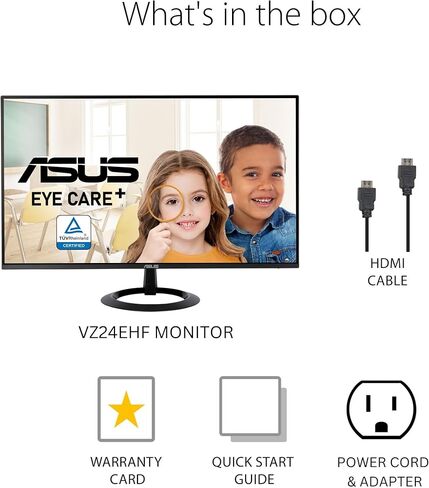 شاشة ASUS مقاس 27 بوصة (27 بوصة قابلة للعرض) (VZ27EHF) - دقة عالية كاملة (1920 × 1080)، IPS، 100 هرتز، 1 مللي ثانية، بدون إطار، مزامنة متكيفة، HDMI، ضوء أزرق منخفض، خالية من الوميض، ملف تعريف نحيف للغاية، ضمان 3 سنوات in Kuwait