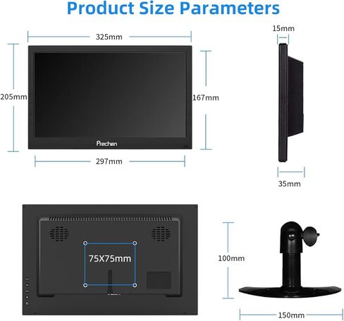 شاشة صغيرة محمولة 13.3 بوصة 1366 × 768 شاشة كمبيوتر صغيرة مع مدخل HDMI VGA AV BNC USB للكمبيوتر المحمول PS4 Xbox Ras Pi LED شاشة كمبيوتر، مكبر صوت مدمج، شاشة مطبخ، قابلة للتركيب in Kuwait