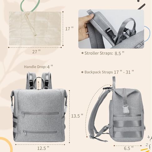 Omanmoli Diaper Bag Backpack, Large Neoprene Baby Bag for Boys Girls | 15 Diaper Bag Organizer,2 Insulated Pockets,Laptop Padded Sleeve,Convertible Back Pocket,Changing Pad,Stroller Straps in Saudi Arabia