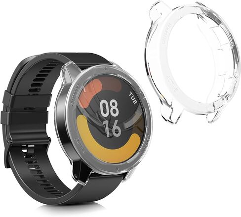 kwmobile Frame Cover Compatible with Xiaomi Watch S1 Active Cover (2-Pack) - Clear Silicone Case - Black/Transparent in Saudi Arabia