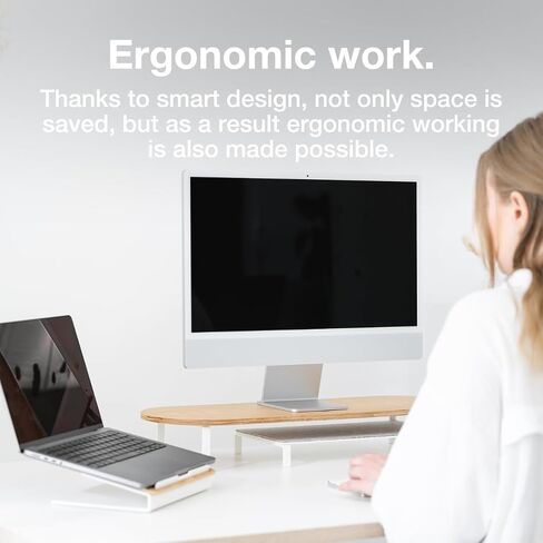 WOODCESSORIES - Phone Mount Monitor Stand Wood, iPhone Elevation Desk (White) in Saudi Arabia