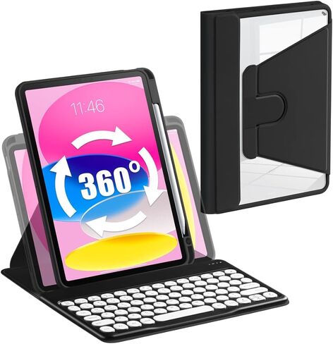 Rotatable Keyboard Case for New iPad 10.9 inch 10th Generation 2022, 360 Degree Rotation & Auto Wake/Sleep,Magnetic Detachable Wireless Bluetooth Keyboard for Apple iPad 10.9 Inch 2022(black) in Kuwait