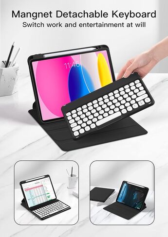 Rotatable Keyboard Case for New iPad 10.9 inch 10th Generation 2022, 360 Degree Rotation & Auto Wake/Sleep,Magnetic Detachable Wireless Bluetooth Keyboard for Apple iPad 10.9 Inch 2022(black) in Kuwait