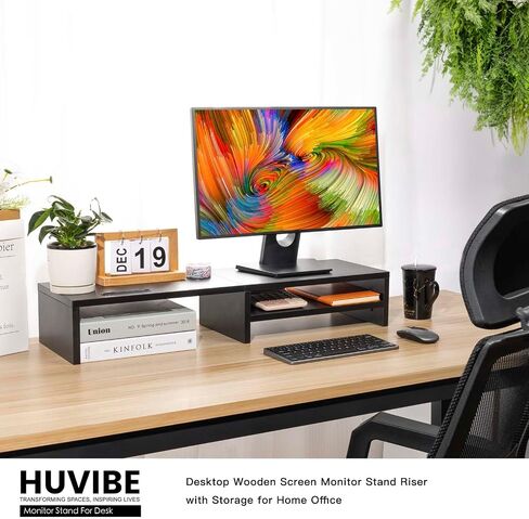 Monitor Stand Riser,2 Tiers Wood Laptop Computer Monitor Riser Stand with Storage Organizer.Desktop Screen Monitor Stand Riser with Storage Organizer for Home Office,31.5 Inch (Black) in Saudi Arabia