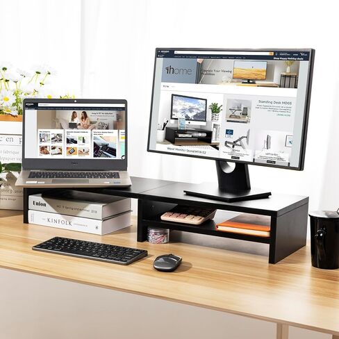 Monitor Stand Riser,2 Tiers Wood Laptop Computer Monitor Riser Stand with Storage Organizer.Desktop Screen Monitor Stand Riser with Storage Organizer for Home Office,31.5 Inch (Black) in Saudi Arabia
