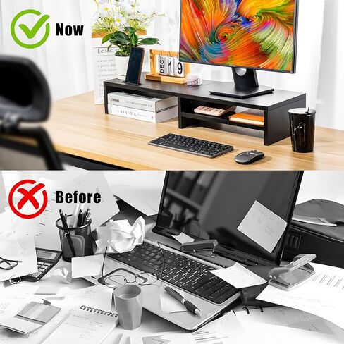 Monitor Stand Riser,2 Tiers Wood Laptop Computer Monitor Riser Stand with Storage Organizer.Desktop Screen Monitor Stand Riser with Storage Organizer for Home Office,31.5 Inch (Black) in Saudi Arabia