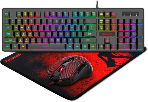 Redragon S107 Gaming Keyboard and Mouse Combo Large Mouse Pad Mechanical Feel RGB Backlit 3200 DPI Mouse for Windows PC (Keyboard Mouse Mousepad Set) in Saudi Arabia