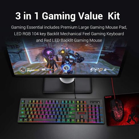 Redragon S107 Gaming Keyboard and Mouse Combo Large Mouse Pad Mechanical Feel RGB Backlit 3200 DPI Mouse for Windows PC (Keyboard Mouse Mousepad Set) in Saudi Arabia