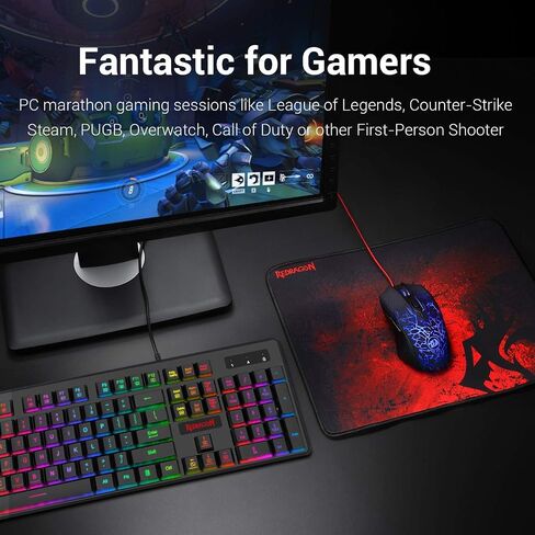 Redragon S107 Gaming Keyboard and Mouse Combo Large Mouse Pad Mechanical Feel RGB Backlit 3200 DPI Mouse for Windows PC (Keyboard Mouse Mousepad Set) in Saudi Arabia