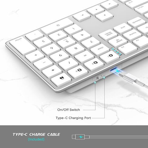 لوحة مفاتيح QWERTY لاسلكية متعددة الأجهزة من JOYACCESS بلوتوث نحيفة وهادئة مع لوحة مفاتيح رقمية، لوحة مفاتيح من الألومنيوم للكمبيوتر المحمول والكمبيوتر والكمبيوتر الشخصي والنوافذ (أزرق وأبيض) in Saudi Arabia
