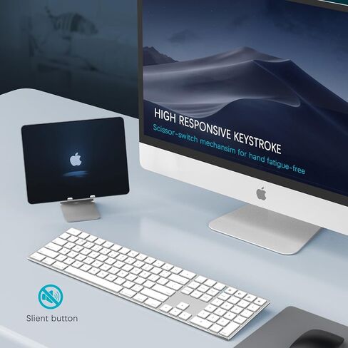 لوحة مفاتيح QWERTY لاسلكية متعددة الأجهزة من JOYACCESS بلوتوث نحيفة وهادئة مع لوحة مفاتيح رقمية، لوحة مفاتيح من الألومنيوم للكمبيوتر المحمول والكمبيوتر والكمبيوتر الشخصي والنوافذ (أزرق وأبيض) in Saudi Arabia