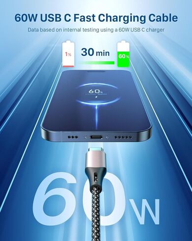 USB C to USB C Cable 6.6ft 3 Pcs, 60W/3A USB C to USB C Fast Charger Cable, Nylon Braided USB C Charger Cable, Type C Charging Cable Compatible with iPhone 15/15 Pro/15 Pro Max, Galaxy S23/S23 Ultra in Kuwait