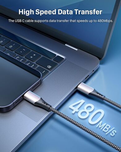 USB C to USB C Cable 6.6ft 3 Pcs, 60W/3A USB C to USB C Fast Charger Cable, Nylon Braided USB C Charger Cable, Type C Charging Cable Compatible with iPhone 15/15 Pro/15 Pro Max, Galaxy S23/S23 Ultra in Kuwait