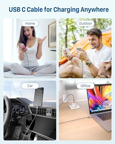 USB C to USB C Cable 6.6ft 3 Pcs, 60W/3A USB C to USB C Fast Charger Cable, Nylon Braided USB C Charger Cable, Type C Charging Cable Compatible with iPhone 15/15 Pro/15 Pro Max, Galaxy S23/S23 Ultra in Kuwait