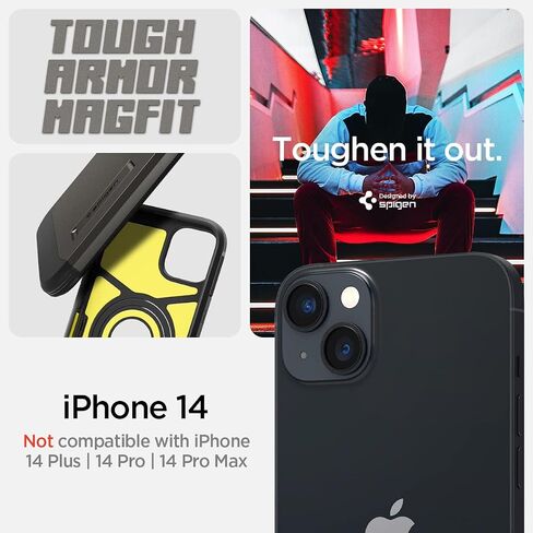 حافظة Spigen Tough Armor MagFit مصممة لهاتف iPhone 14 (2022) [مسند] [حماية من الدرجة العسكرية] متوافقة مع MagSafe - أسود in Saudi Arabia