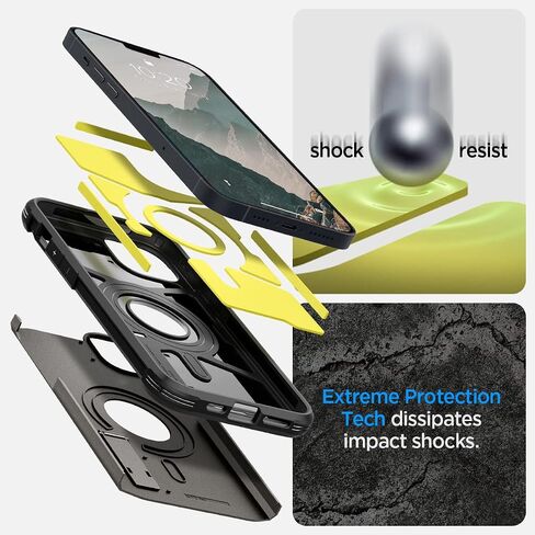حافظة Spigen Tough Armor MagFit مصممة لهاتف iPhone 14 (2022) [مسند] [حماية من الدرجة العسكرية] متوافقة مع MagSafe - أسود in Saudi Arabia