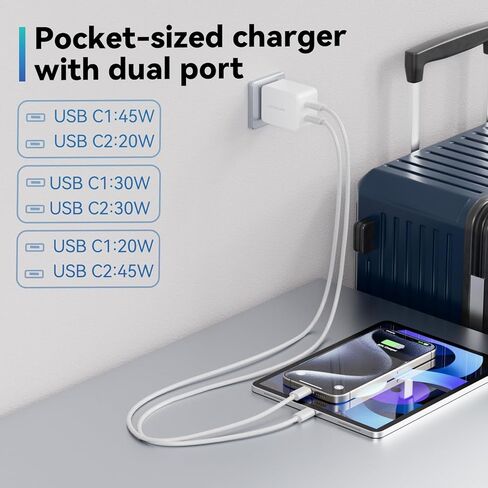 65W USB C Wall Charger, Fast Travel Charger, PD3.0 GaN III Charger with Foldable Plug, Compatible with iPhone 15 Pro/14 Pro Max/13/12, iPad Pro, MacBook Pro, Galaxy S23 Ultra/S22 and More in Kuwait