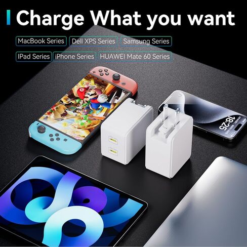 65W USB C Wall Charger, Fast Travel Charger, PD3.0 GaN III Charger with Foldable Plug, Compatible with iPhone 15 Pro/14 Pro Max/13/12, iPad Pro, MacBook Pro, Galaxy S23 Ultra/S22 and More in Kuwait