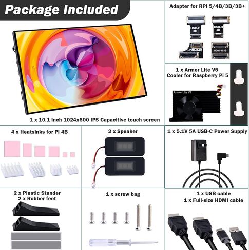 شاشة GeeekPi تعمل باللمس سعوية 7 بوصة لـ Raspberry Pi، شاشة HDMI IPS 1024X600 LCD مع مكبر صوت مزدوج لـ Raspberry Pi 5/4B/3B+/3B/B+، مع فتحة تثبيت لتثبيت لوحة Raspberry Pi in Kuwait