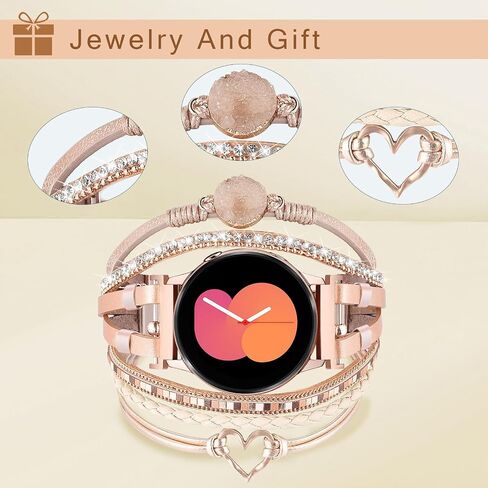 سوار KOREDA مطرز بوهو لساعة Samsung Galaxy Watch 7 6 5 4 FE Band 40mm 44mm، Galaxy Watch 6 4 Classic Band 42mm 46mm 43mm 47mm/Galaxy Watch 5 Pro/Active 2 Band Women، 20mm جلد مصنوع يدويًا متعدد الطبقات in Saudi Arabia