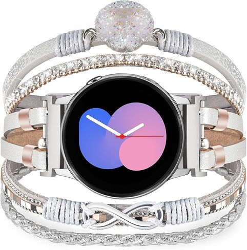سوار KOREDA مطرز بوهو لساعة Samsung Galaxy Watch 7 6 5 4 FE Band 40mm 44mm، Galaxy Watch 6 4 Classic Band 42mm 46mm 43mm 47mm/Galaxy Watch 5 Pro/Active 2 Band Women، 20mm جلد مصنوع يدويًا متعدد الطبقات in Saudi Arabia