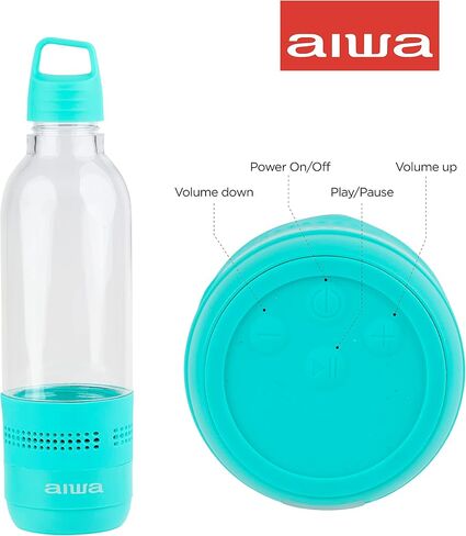 Aiwa Water Bottle with Speaker and Earphone Bundle - 400ml Water Bottle with 4 Hour Playtime and Wireless Sports Earphones with Integrated Mic, 10 Hours Playtime for Workout, Camping and Hiking in Saudi Arabia