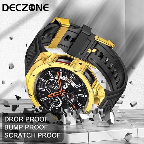 Silicone Band with Stainless Steel Case Cover Compatible with Samsung Galaxy Watch 4 5 6 44mm Bands Protective Case for Men (Black) in Saudi Arabia