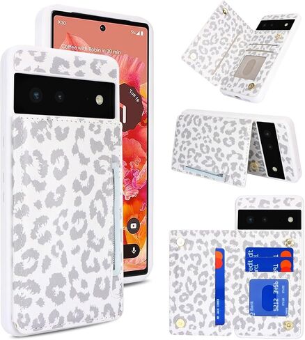 iCoverCase for Google Pixel 6 Case with Card Holder, Pixel 6 Wallet Phone Case for Women Men [RFID Blocking] PU Leather Protective Wallet Case for Pixel 6 (Gray Leopard) in Saudi Arabia
