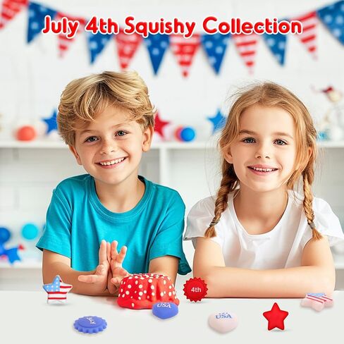 NPET الرابع من يوليو البط المطاطي Squishies Mochi 28pcs، أحمر أبيض أزرق حمام اللعب يوم الاستقلال البط المطاطي الوطني، الرابع من يوليو الزينة الولايات المتحدة الأمريكية العلم / القلب / النجوم شكل حزب صالح للبنين الفتيات in Kuwait