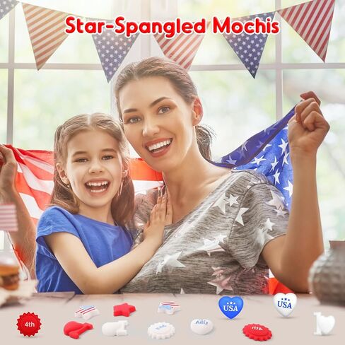 NPET الرابع من يوليو البط المطاطي Squishies Mochi 28pcs، أحمر أبيض أزرق حمام اللعب يوم الاستقلال البط المطاطي الوطني، الرابع من يوليو الزينة الولايات المتحدة الأمريكية العلم / القلب / النجوم شكل حزب صالح للبنين الفتيات in Kuwait