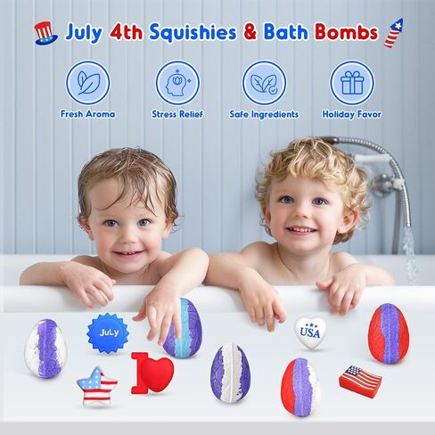NPET الرابع من يوليو البط المطاطي Squishies Mochi 28pcs، أحمر أبيض أزرق حمام اللعب يوم الاستقلال البط المطاطي الوطني، الرابع من يوليو الزينة الولايات المتحدة الأمريكية العلم / القلب / النجوم شكل حزب صالح للبنين الفتيات in Kuwait