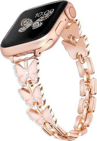 wipalor Butterfly Band for Apple Watch Bands 41mm 40mm 38mm for Women, Metal Dressy iWatch Bands 40mm Womens, Designer Cute Strap for Apple Watch Band Series 9 SE Series 8 7 6 5 4 3 2 1-Rose Gold in Saudi Arabia