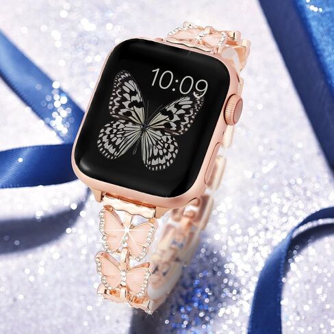 wipalor Butterfly Band for Apple Watch Bands 41mm 40mm 38mm for Women, Metal Dressy iWatch Bands 40mm Womens, Designer Cute Strap for Apple Watch Band Series 9 SE Series 8 7 6 5 4 3 2 1-Rose Gold in Saudi Arabia