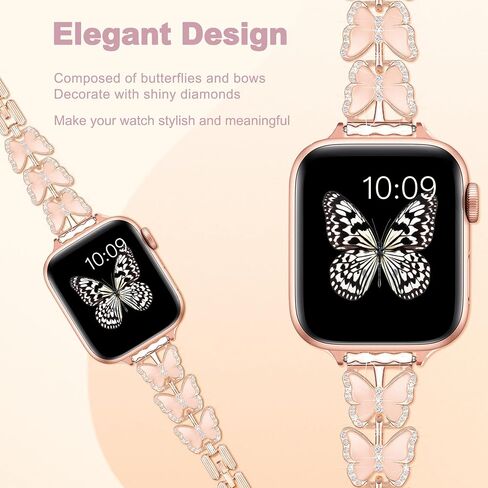 wipalor Butterfly Band for Apple Watch Bands 41mm 40mm 38mm for Women, Metal Dressy iWatch Bands 40mm Womens, Designer Cute Strap for Apple Watch Band Series 9 SE Series 8 7 6 5 4 3 2 1-Rose Gold in Saudi Arabia